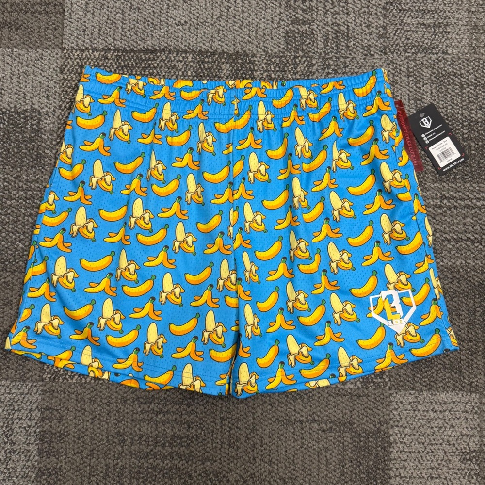 Baseball Lifestyle 101 Banana Shorts Mens XL Blue Fruit Print Mesh Athletic